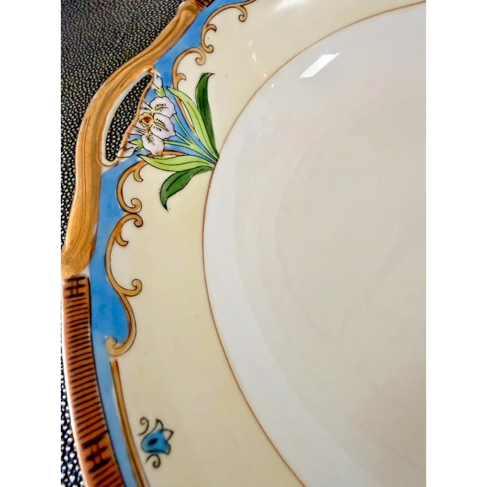 Antique 1920s Art Deco Noritake M Wreath Handled Serving Bowl Floral Gold Japan